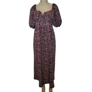 Saltwater Luxe Ditsy print Peasant Midi dress smocked Back sz Medium Cottagecore